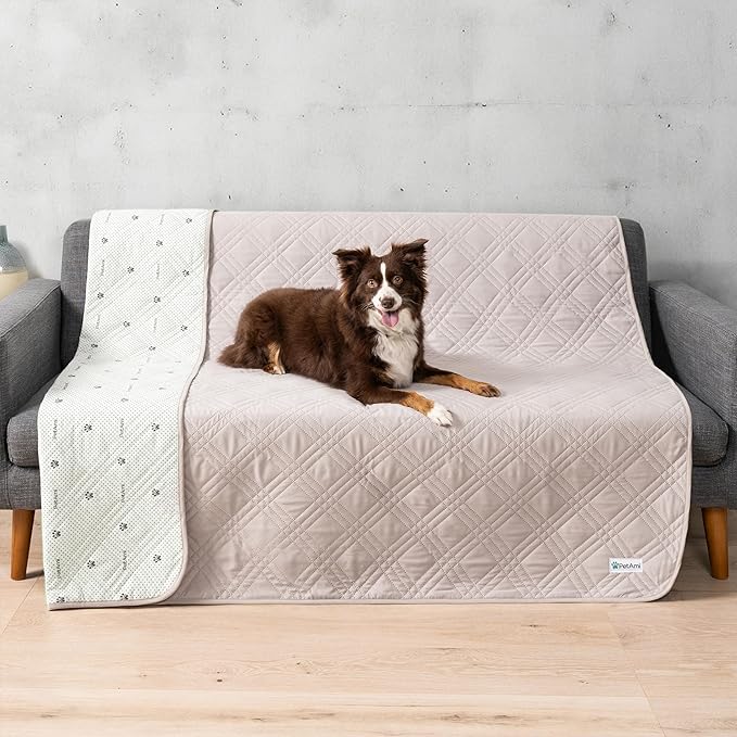 PetAmi Waterproof Couch Cover for Dogs, Reversible Furniture Cover Sofa Protector for Pet Cat Bed, Washable Blanket Dog Cover for Couch Seat, 68x82 Beige