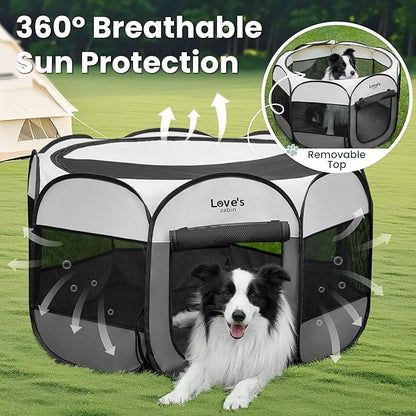 Love's cabin Pet Puppy Dog Playpen, Medium Dog Tent Crates Cage Indoor/Outdoor, Portable Playpen for Cat, Foldable Pop Up Dog Kennel Playpen with Carring Case, Removable Zipper Top, Grey