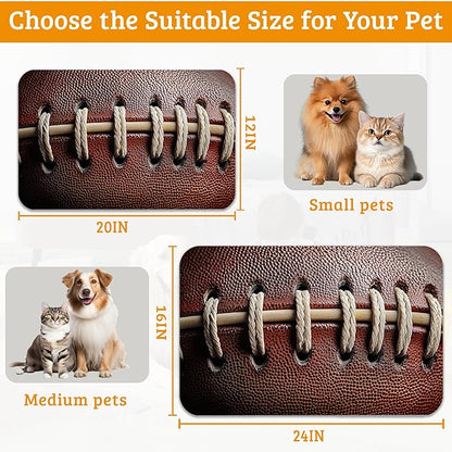 Football Texture Feeding Mat,Laces Stripes Absorbent Quick-Dry Cat Dog Food and Water Bowl Mats,Non-Slip Rubber Backing Mat,Cat Dog Accessories Supplies 12" x 20"