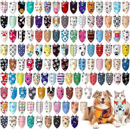 150 Pcs Paw Dog Bandanas Bulk Pet Bibs Colorful Triangle Scarf Pet Paw Bandanas for Medium Large Dogs Spring Summer Birthday Costume Decoration