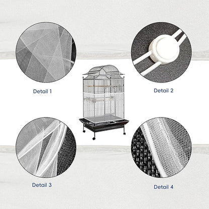 Adjustable Birdcage Seed Feather Catcher Bird Cage Net Cover Soft Skirt Guard Birdcage Nylon Mesh Netting for Parrot (118 x 39.4 Inch) (White)
