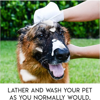 No Rinse Pet Wipes | Rinse Free Shampoo Mittens | Dogs & Cats | Bath Wipes - Bathing & Washing Pets, Hypoallergenic | No Rinse Wash Mitt | Grooming, Lather Wipe Dry - Pack of 15