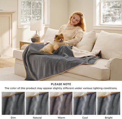 Bedsure Waterproof Blanket for Bed - Sherpa Fleece Waterproof Dog Blankets for Large Dogs, Pet Blankets for Bed/Couch, Soft Plush Reversible Furniture Protector, Twin Size, 80"x60", Grey