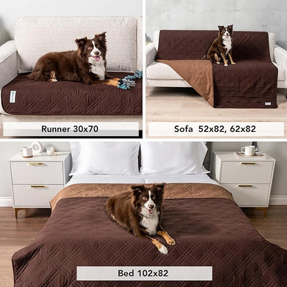 PetAmi Waterproof Couch Cover for Dogs, Reversible Furniture Protector for Pet Cat Bed, Washable Blanket Dog Cover for Sofa Seat, 52x82 Brown