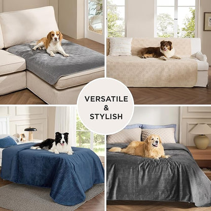 Bedsure Waterproof Bed Cover for Dogs Washable - Waterproof Blanket for Full Bed Couch Sofa Cozy, Lightweight Furniture Protector for Pet Cat Quick Drying, Sandy Tan, 82x82IN