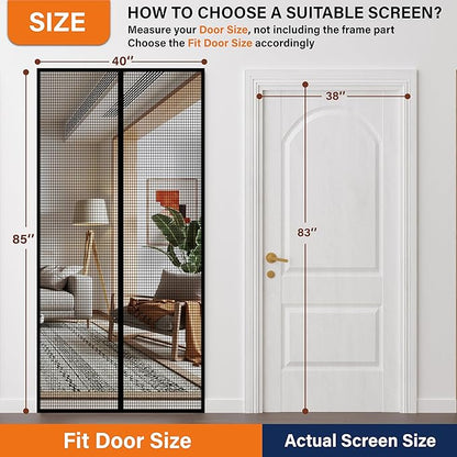 Magnetic Screen Door，Fiberglass Screen Door Mesh，Keep Bugs Out, Heavy-Duty Mesh Curtain,Pet and Kid Friendly, Works with Front Doors, Sliding Doors（38x83 Inch Fiberglass