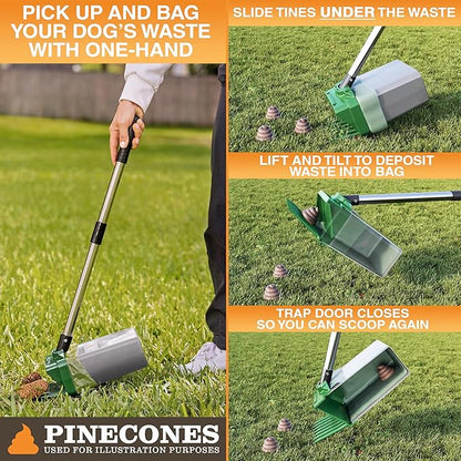 Neater Pet Brands Lift N’ Bag 2.0 Dog Pooper Scooper with Bag Attachment & 22" Pole for Small to Large Dogs, New & Improved Design, 195 Refill Bags, Heavy Duty Dog Poop Scooper for Yard, One-Hand Use