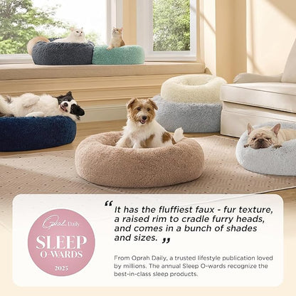 Bedsure Calming Dog Bed for Extra Large Dogs - Donut Washable Large Pet Bed, 45 inches Anti-Slip Round Fluffy Plush Faux Fur Dog Bed, Fits up to 120 lbs Pets, Frost Grey
