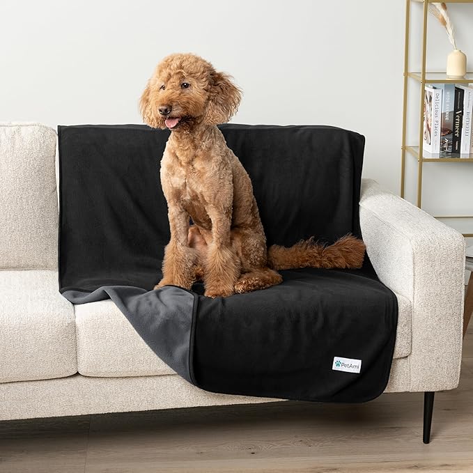PetAmi Waterproof Dog Blanket for Medium Large Pets Dogs Cats, Pet Couch Cover Protector for Furniture, Reversible Washable Soft Fleece Cat Blanket for Bed Couch Sofa, 40x60 (Black/Gray)