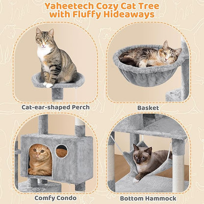 Yaheetech 73in Cat Tree Tower for Indoor Cats, Multi-Level Cat Activity Center with Scratching Posts Large Cat Condo with Funny Hammock for Kittens
