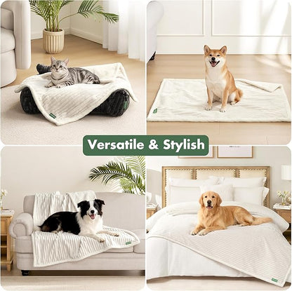 Waterproof Dog Blanket for Large Dogs - Washable Pet Throw Blanket for Couch Bed Protector, Cozy Fleece Calming Dog Blankets for Indoors & Outdoors, Cream, 50"x60"