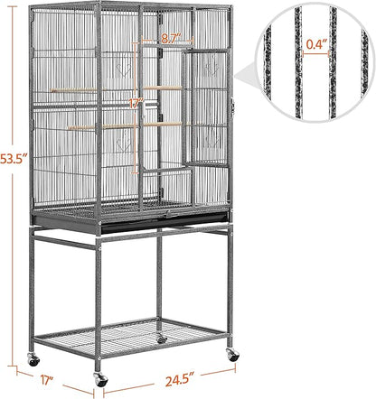 Topeakmart 53.7-inch Bird Cage with Stand Wrought Iron Construction Bird Cage for Parrots Cockatiels Conures Parakeets Budgies Finches Birdcage