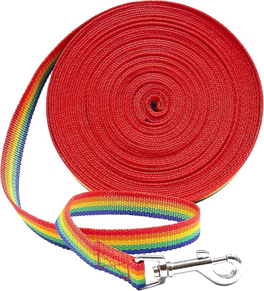 Downtown Pet Supply - Long Rainbow Dog Leash - 150 ft Nylon Training Tool for Recall & Obedience