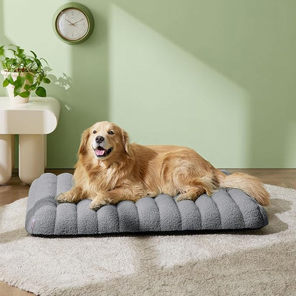 LE SURE Cute Orthopedic Dog Bed for Extra Large Dogs, XL Waterproof Chic Flat Pet Beds with Removable Washable Cover, Fuzzy Thick Egg Crate Foam Pet Mat for Indoor Use (44" x 32", Grey)