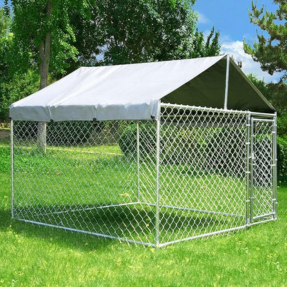 HITTITE Extra Large Outdoor Dog Kennel, Anti-Rust Dog Kennel Outside with Roof, Galvanized Chain Link Dog Runs for Outside with Waterproof UV-Resistant Cover and Secure Lock