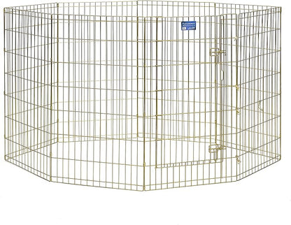 MidWest Homes for Pets Folding Metal Dog Exercise Pen, Indoor/Outdoor Playpen with Door, 16 Sq Feet of Play Space, 42-Inches Tall, Gold Zinc