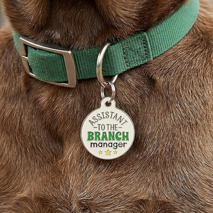 Bad Tags Personalized Dog and Cat ID Tags in 25+ Designs and 2 Sizes - 5 Lines of Custom Engraved Text - Funny Cute Personalized Pet Tags (Assistant to The Branch Manager, Large (1.25 inch))