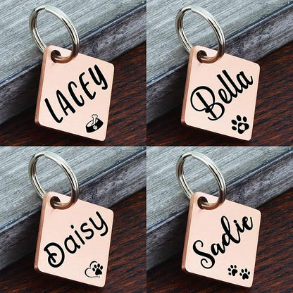 Ultra Joys Dog ID Tag, Custom Dog Tag Personalized Cat Tag, Pet ID Tag, Brushed Stainless Steel Diamond Dog Tag Rose Gold Large