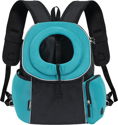 PetAmi Front Carrier Backpack, Ventilated Adjustable Pet Chest Carrier for Dog Cat, Hiking Camping Travel, Small Puppy Medium Cat Carrying Bag, Max 10 lb, Sea Blue