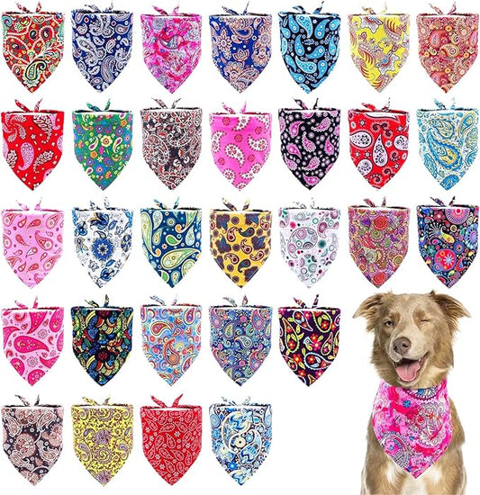 30 Pcs Paisley Dog Bandanas Bulk 33 Inche XL Stitch Dogs Bandanas Polyester Print One Side Bandana Grooming L