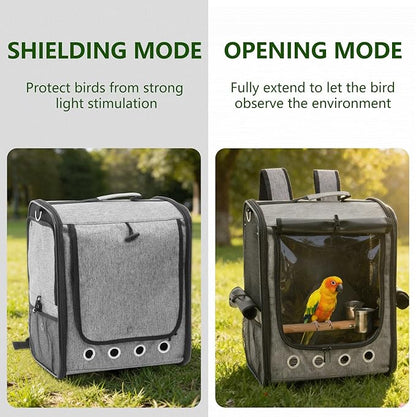 Foldable Bird Carrier Bag, Bird Backpack with Perch and Food Bowl, Stainless Steel Tray, A Portable Travel Bird Cage That is Easy to Clean, Pet Transparent Breathable Travel Cage