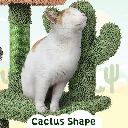 Yaheetech Cactus Cat Tree, 53.5in Cat Tower for Indoor Cats with Sisal Covered Scratching Post, Condo, Plush Perches and Fluffy Balls, Multi-Level Cat Climbing Tree Play House Activity Center, Green