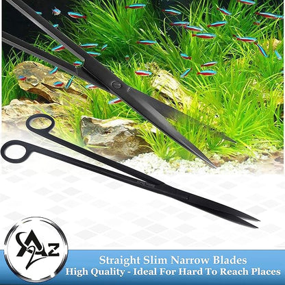 A2Z-Aquascaping Maintenance Tools Accessories,Anti-Rust Stainless Steel Tweezers Scissors Spatula for Aquarium Tank Clean, Fish Tank, Bonsai, Algae Scrapers (12" Scissors - Straight - Black)