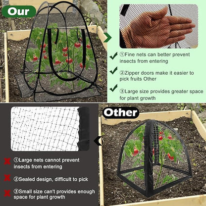 Pop Up Mesh Plant Protectors from Animals,Large Plant Netting Guard Cover with 8 Stake Crop Cage Fine Mesh Plant Tents for Protect Flower Tomato Vegetable from Deer Cat Bird Squirrel, 28x28x34 in