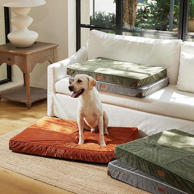 FUKUMARU Dog Bed, Thickened Corduroy Orthopedic Dog Beds with Washable Cover, XL Waterproof Dogs Bed for Crate, 28D Egg Crate Foam Support Pet Mat, Cozy Pet Bed Pad with Anti-Slip Bottom, Grey
