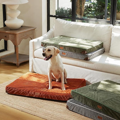 FUKUMARU Dog Bed, Thickened Corduroy Orthopedic Dog Beds with Washable Cover, XL Waterproof Dogs Bed for Crate, 28D Egg Crate Foam Support Pet Mat, Cozy Pet Bed Pad with Anti-Slip Bottom, Grey