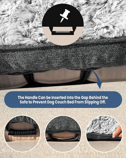 Calming Extra Large Dog Bed for Couch, 53 x 39.3 inch Removable Couch Cover for Dogs Washable, Non-Slip Fluffy Plush Dog Sofa Mat for Furniture Protector - Grey