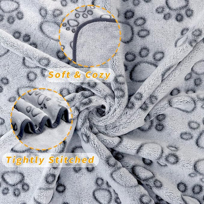 LOKOZ 3 Pack Dog Blankets for Small Dogs, 24" x 32" Soft Paw Print Fleece for Puppy Cats, Washable Pet Throw Blanket for Bed Couch