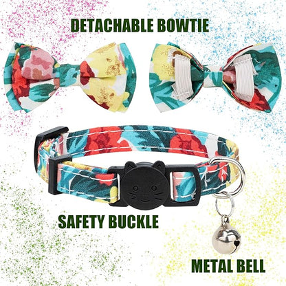 Collar for Cat Pet Breakaway with Bell Bowtie Detachable Bow Adjustable Safety Kitten Puppy Girl Boy 2pcs Yellow & Purple Oil Painting