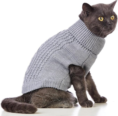Stretchy Cat Sweater - 17 Colors & 6 Sizes | Snug Winter-Ready Knit for Boy/Girl Cats & Kittens (Grey, X-Small)