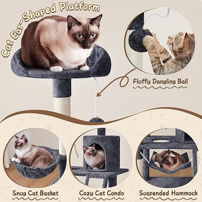 Yaheetech 63.5in Multi-Level Cat Tree Tower Condo with Scratching Posts, Platform & Hammock, Cat Activity Center Play Furniture for Kittens, Cats, and Pets