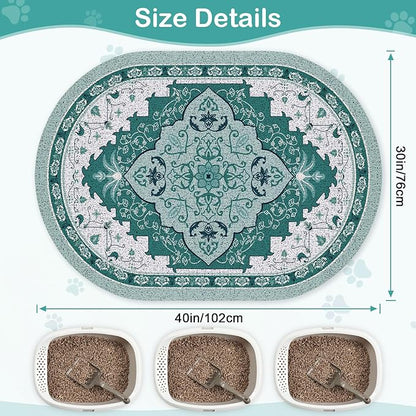 Bienbee Cat Litter Mat, 40" x 30" Jumbo Size Litter Box Mat Rug with Non-Slip Bottom, Urine and Water Proof, Easy to Clean Cat Supplies Essentials for Indoor Kitty Kitten Floor,Green XL