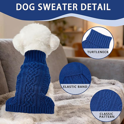 Dog Sweaters for Small Dogs Turtleneck Knit Dog Sweaters Lightweight Puppy Sweater Warm Winter Doggy Clothes Boy Sleeveless Chihuahua Clothes Pullover Doggy Coat for Cool Days (Navy Blue, Small)