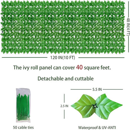 Artificial Ivy Privacy Fence Wall Screen: 48X120 in UV-Anti Faux Greenery Backdrop Ivy Vine Leaf Hedges Fence Panels for Patio, Balcony, Garden, Backyard Indoor Outdoor Light Green Decor