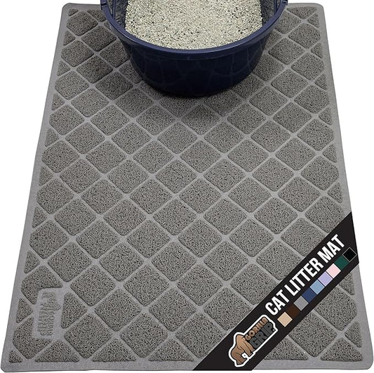 GORILLA GRIP Cat Litter Box Mat, 35x23, Water Resistant, US Designed Kitty Litter Trapping Mats, Easy to Clean, Scatter Control, Less Mess and Clean Floors, Kitten Supplies for Indoor Cats, Gray