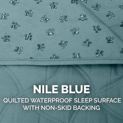Furhaven Waterproof & Non-Slip Full Size Mattress Cover Protector for Dogs & Cats, Washable, For Beds, Couches, & Car Seats - Quilted Twill Blanket Mattress Cover - Nile Blue, Medium/Full Size