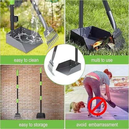 Niubya Pooper Scooper for Dogs, Metal Poop Scooper Tray and Rake Set with Adjustable Long Handle, Dog Pooper Scooper for Pet Waste Removal