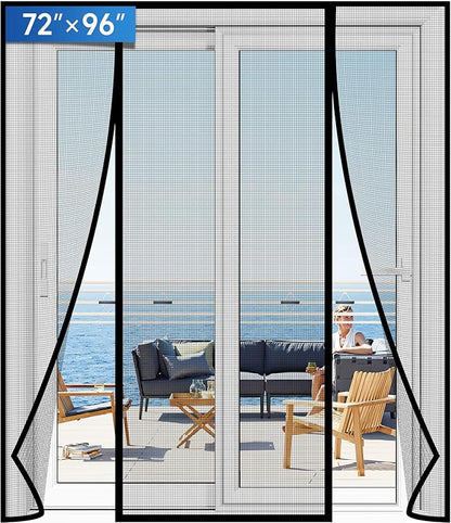 Magnetic Screen Door Upgraded PET Mesh Stronger Than Fiberglass and Polyester,Hands Free,Keeps Bugs Out,Pet & Kid Friendly,Suitable for Sliding Door,Large Patio Door and French Door-72''x96''