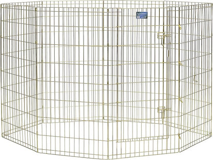 MidWest Homes for Pets Folding Metal Dog Exercise Pen, Indoor/Outdoor Playpen with Door, 16 Sq Feet of Play Space, 48-Inches Tall, Gold Zinc