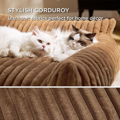 Bedsure ComfyFleece™ Cute Cat Couch for Pets - As Seen on TV on Good Day New York, Small Medium Dog Bed, Supportive Couch Bed for Small Dogs, 30 Inch, Camel Brown