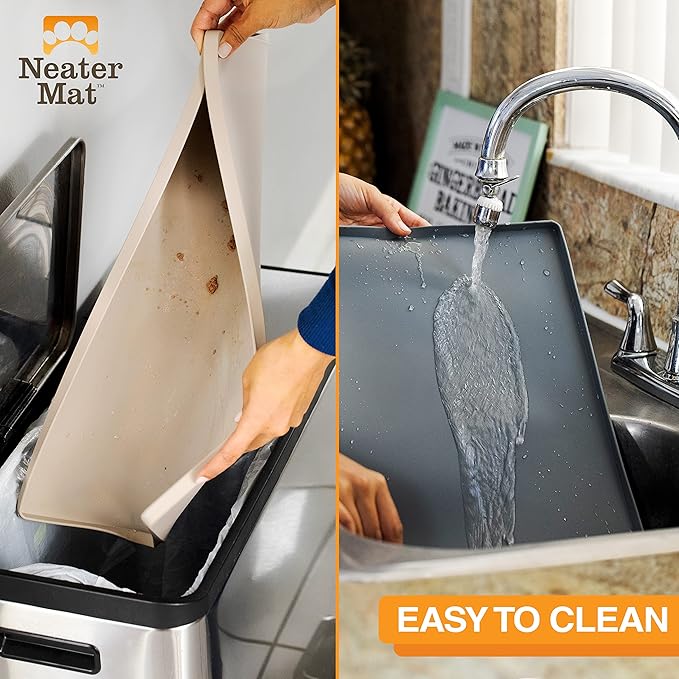 Neater Pet Brands Neater Mat Pet Mats for Food and Water, Cat & Dog Bowl Mat Waterproof Silicone, Feeding Tray, Dog Food Mats for Floors, Placemat w/Raised Edge for Under Bowls, 24” x 16”, Aquamarine