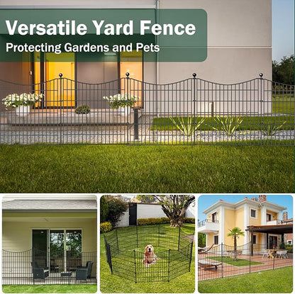 10 Panels No Dig Dog Fence Outdoor for Yard, 24 in(H) X 20 ft(L) Decorative Tall Garden Fence Animal Barrier, Rustproof Metal Wire Garden Edging and Borders, Temporary Fencing Stakes
