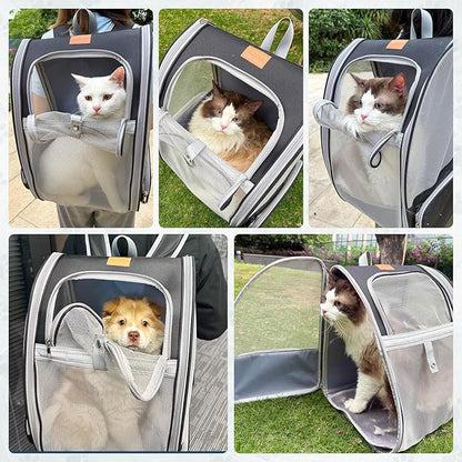 Cat Backpack Carrier, Pet Backpack Carrier Cats and Small Dogs, Collapsible Fully Ventilation Cat Backpack for Outdoors Hiking Camping Travel(up to 16.5lbs)