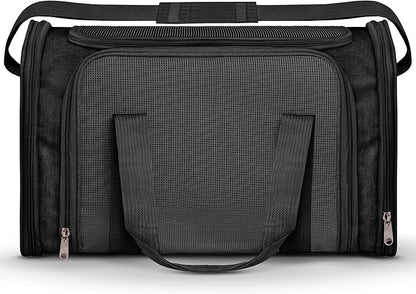 Airline Approved Medium Pet Carrier for Cats & Dogs – Foldable Dog Bag with Soft Mat, Breathable Mesh Windows, Travel-Ready Cat Carrier (Up to 15 lbs, Black)