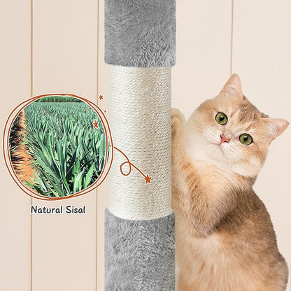 Yaheetech 76.5in Multi-Level Large Cat Tree, Big Cat Tower with 3 Condos, Cozy Plush Perches, 9 Sisal Scratching Posts and Ladder, Activity Center for Large Kitties, Light Gray