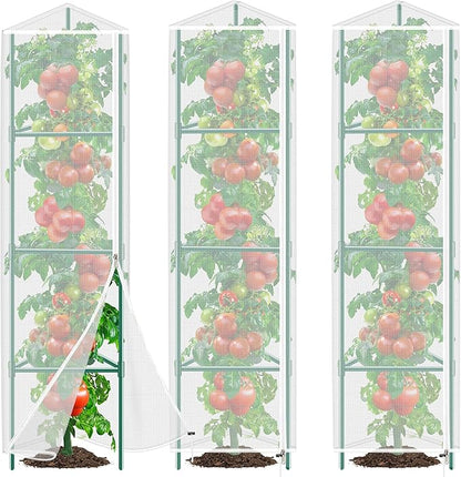 3 Pack Garden Bird Netting Plant Cover for Triangle Tomato Cage, 48"x13" Insect Bird Barrier Tomato Cage Net with Zipper & Drawstring, Tomato Trellis Netting Protection Cover for Protecting Plants